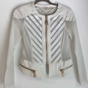 White  Faux Leather and “Mesh” Jacket